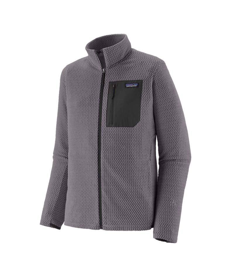 Patagonia R1 Air Mens Jacket- Grey fleece jacket with a black pocket on a white background