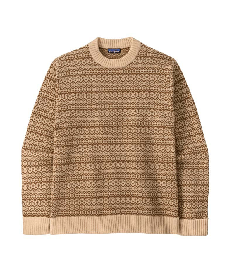 Patagonia Recycled Wool-Blend Mens Sweater- Beige patterned sweater on a white background