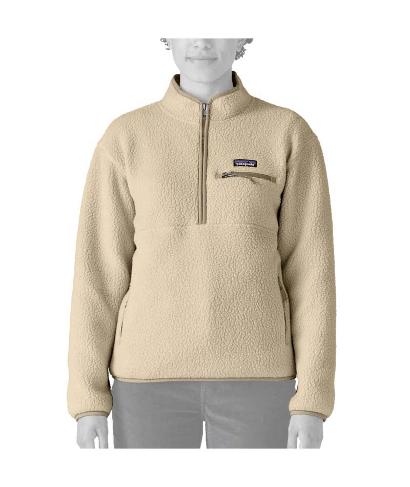 Patagonia Retro Pile Womens Marsupial-Beige fleece pullover with a brand logo on a white background