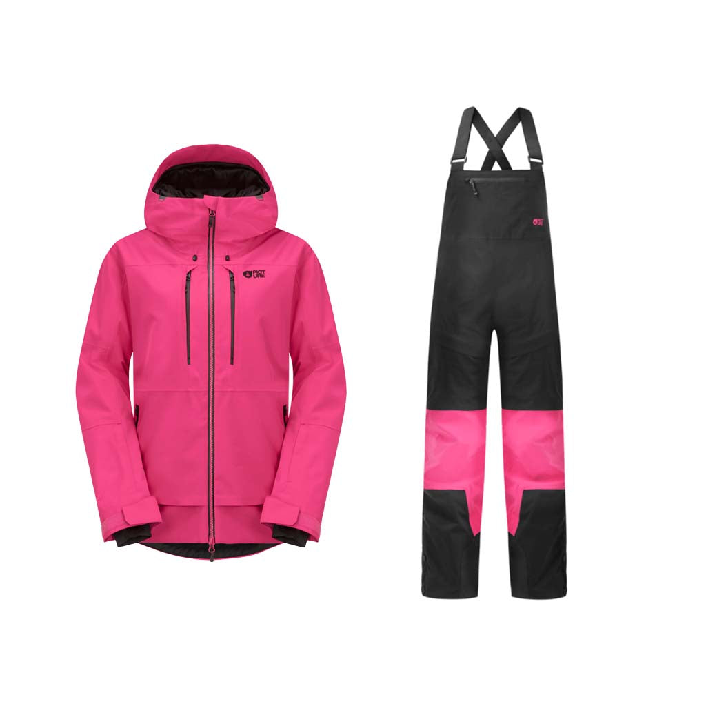 PictureOrganicExaandElwyPackage- Picture Organic Exa Womens jacket and the Picture Organic Elwy Womens Bib on a white background