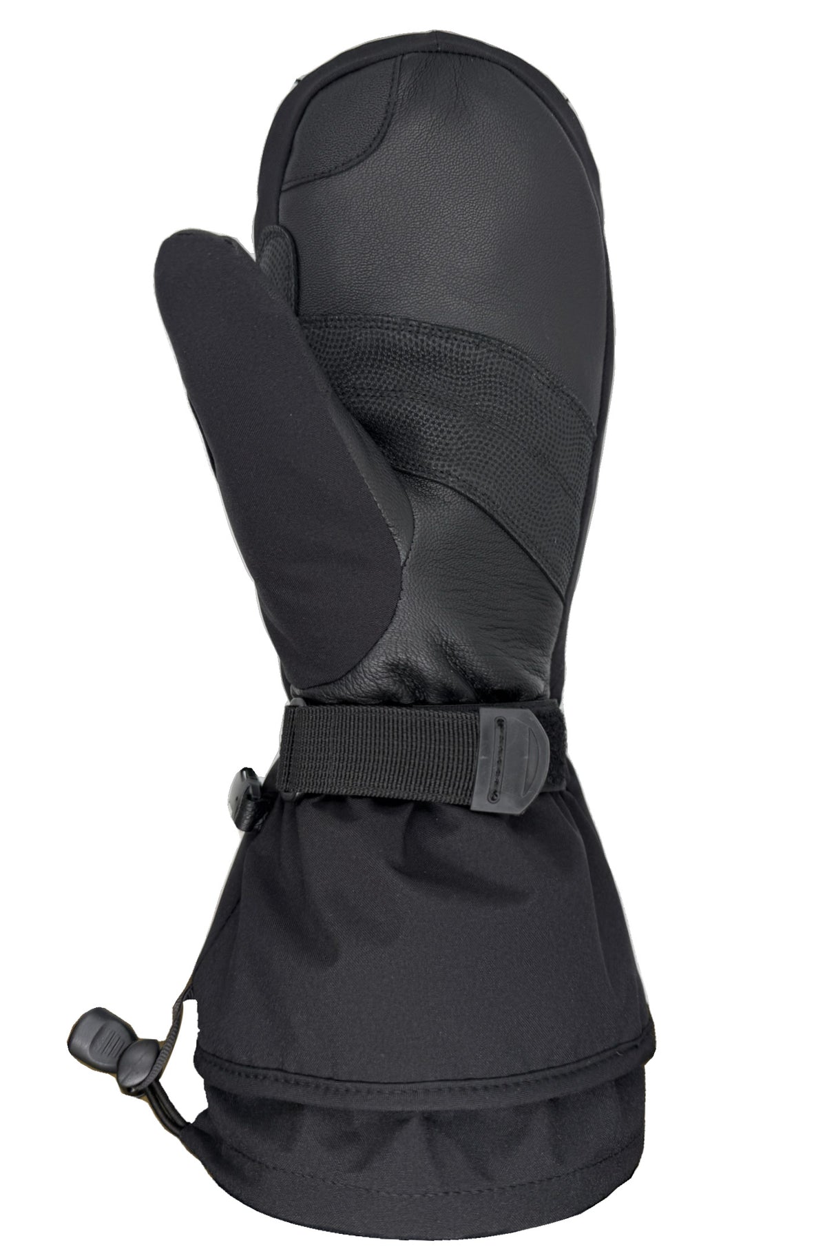 PowderKing2.0Mitt-Black mitten with a visible brand logo on a white background