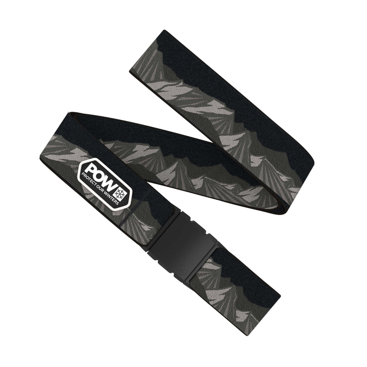 PowxJoesph-Black and gray patterned belt with a visible brand logo on a white background