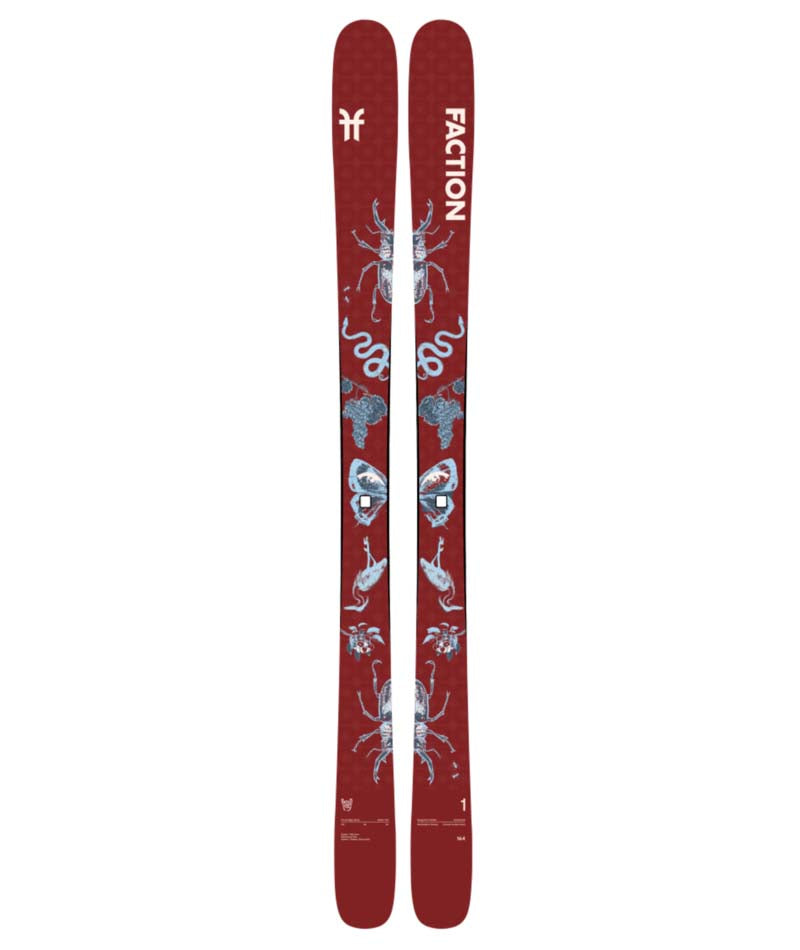 Prodigy1Capsule-Red Faction skis with a white logo on a white background