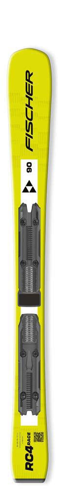 RC4RACEJR- A pair of skis in a yellow and black colorway, featuring the Fischer logo and 'RC4 Race' text.