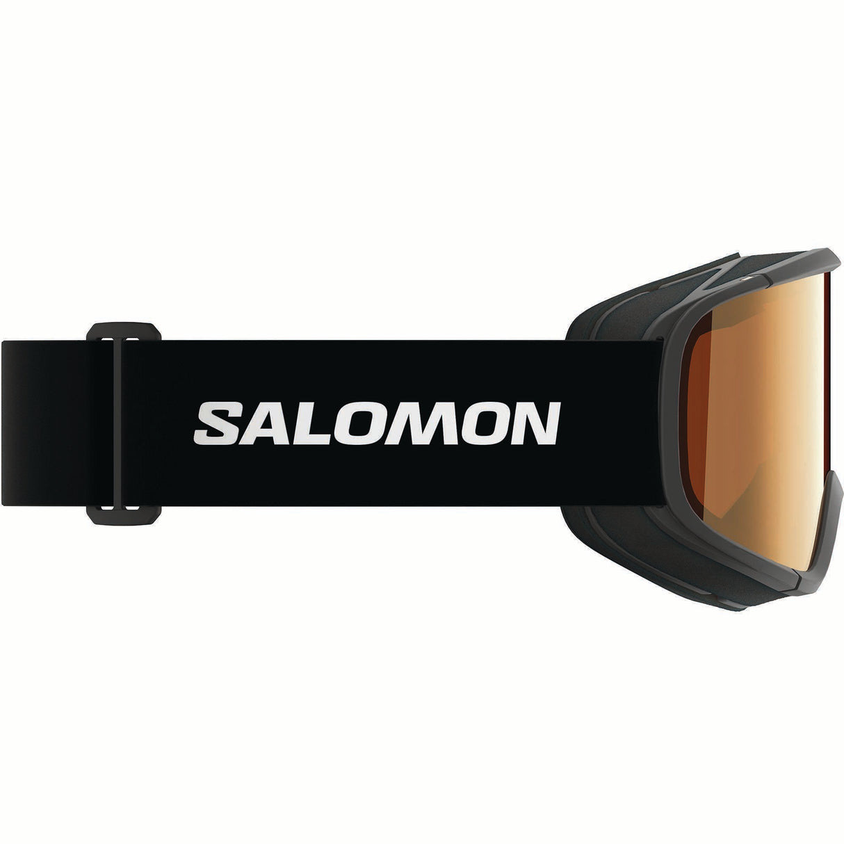 RIO-Salomon ski goggles with black frame and orange lens on a white background