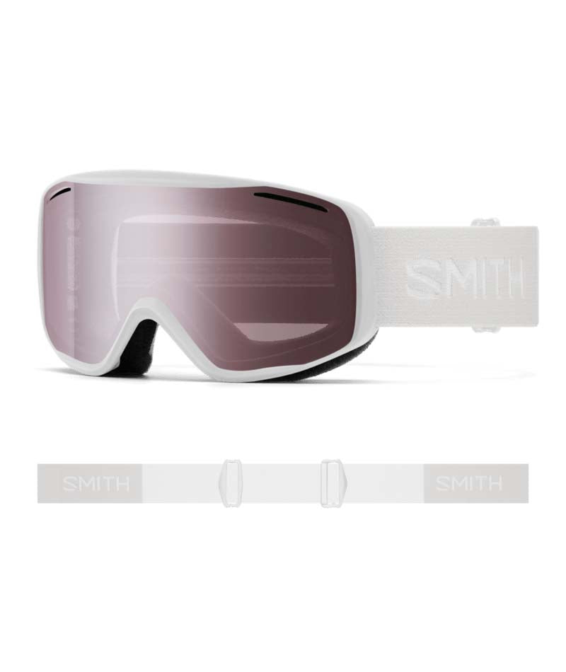 Rally-Smith snow goggles with white frame and purple lens on a white background