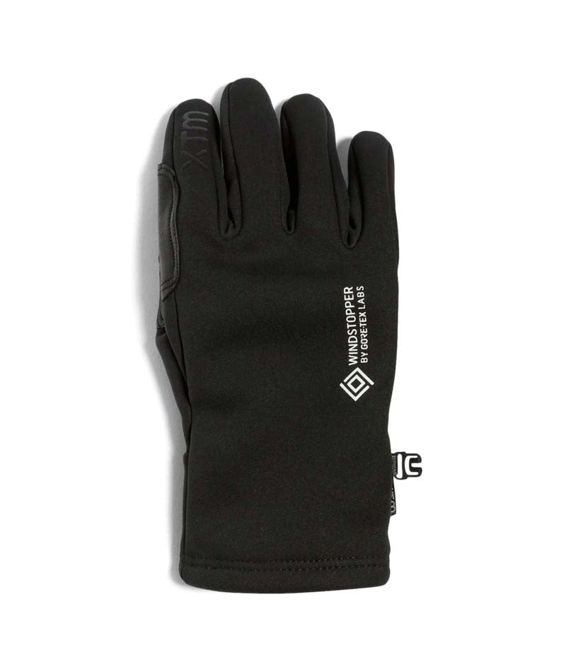 RealDealGlove-A single black waterproof glove with white printed branding and a small white logo tab on the cuff, shown against a plain white background.