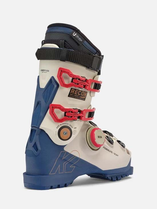 Recon120BOA-Ski boot with red and black accents on a white background