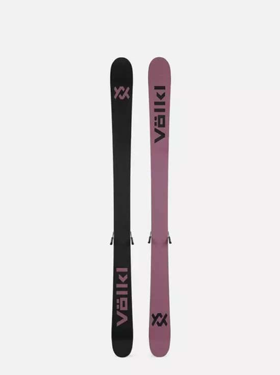 RevoltJrUrban-Pair of purple skis with bindings on a white background