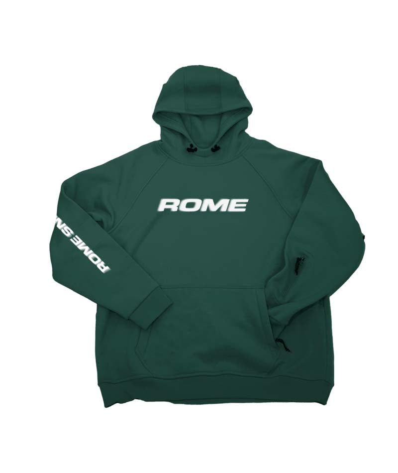 RidingHoodie-Green hoodie with 'ROME' branding on a white background