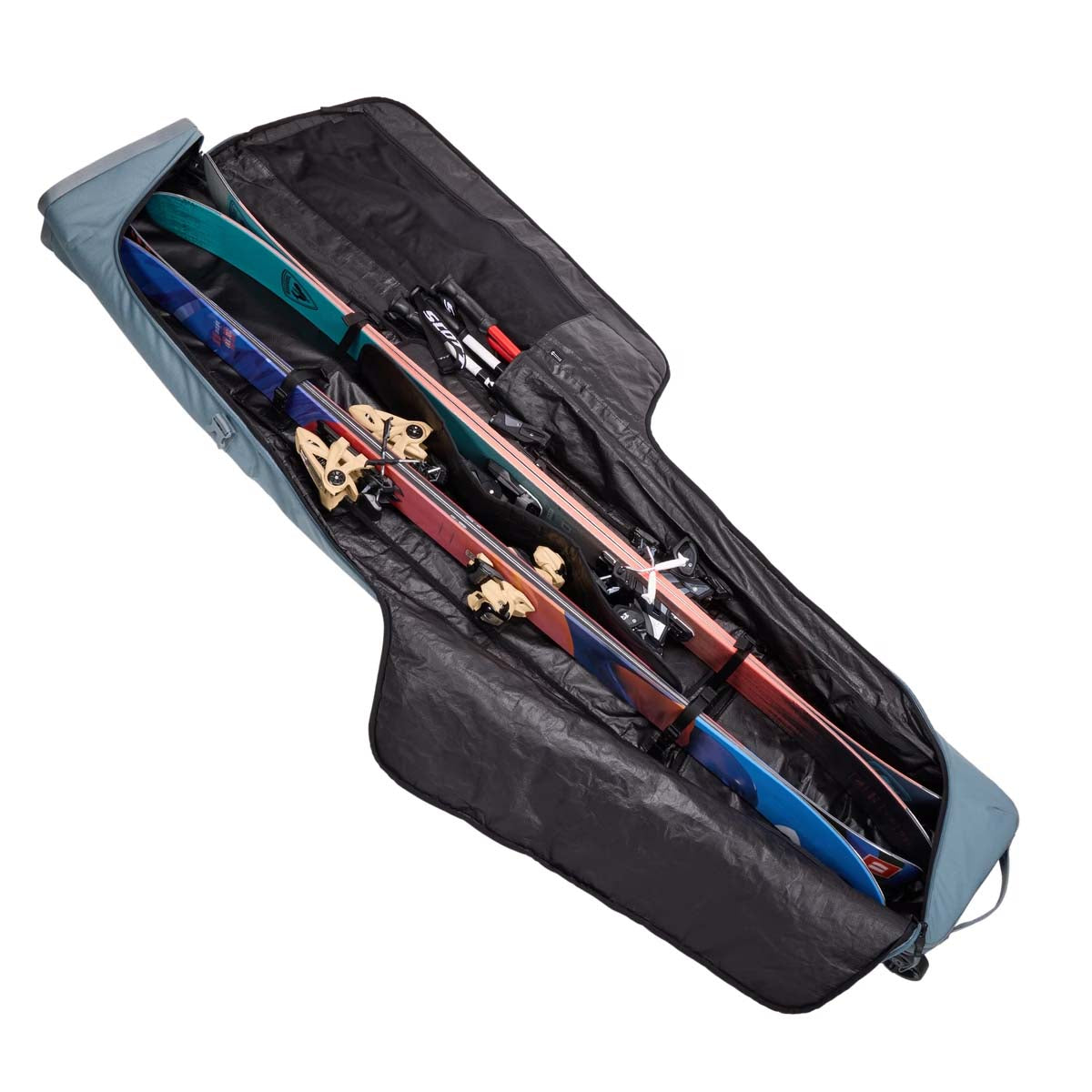 RoundTripRollerSkiBag-Blue ski bag with Thule logo on a white background