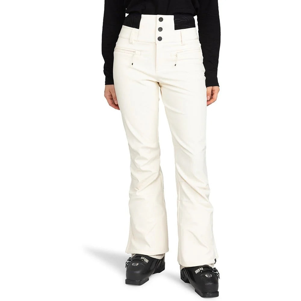 RoxyRisingHighWomensPant2025- Women wearing a light cream ski pant on a white background