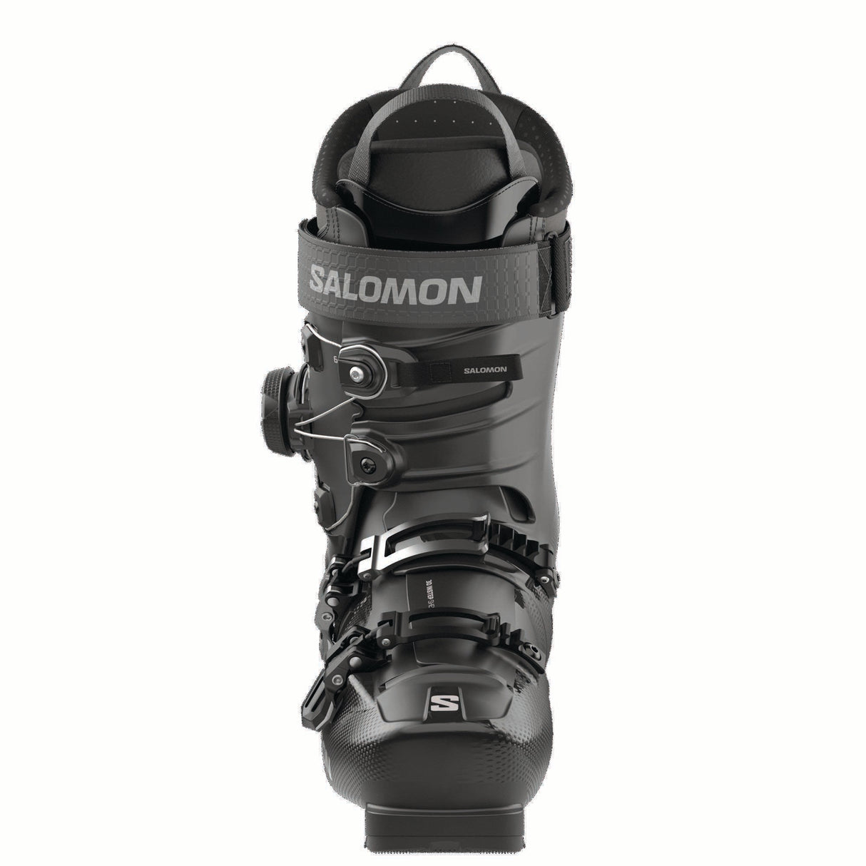 SPROALPHACBOA100-Black Salomon ski boot on a white background