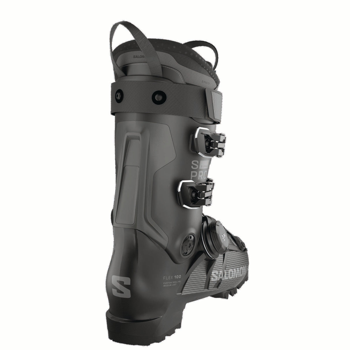 SPROSUPRASBOA100-Black Salomon ski boot on a white background