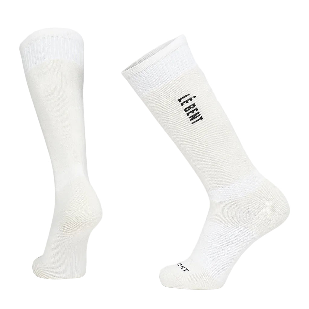 Full Cushion Logo Snow Sock-White socks with a brand logo on a white background