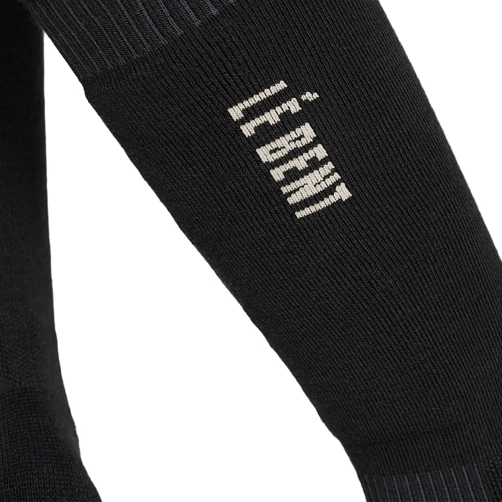Light Cushion Logo Snow Sock-Black socks with a brand logo on a white background