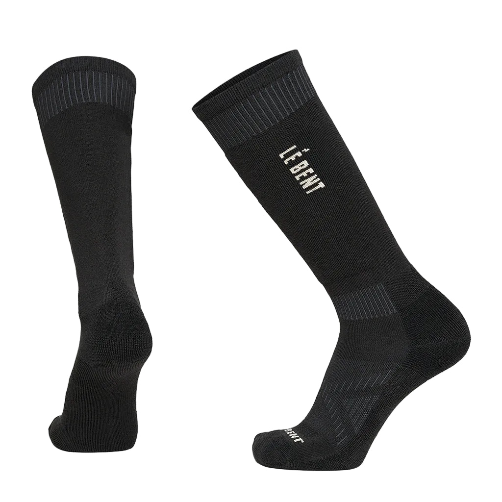 Light Cushion Logo Snow Sock-Black socks with a brand logo on a white background