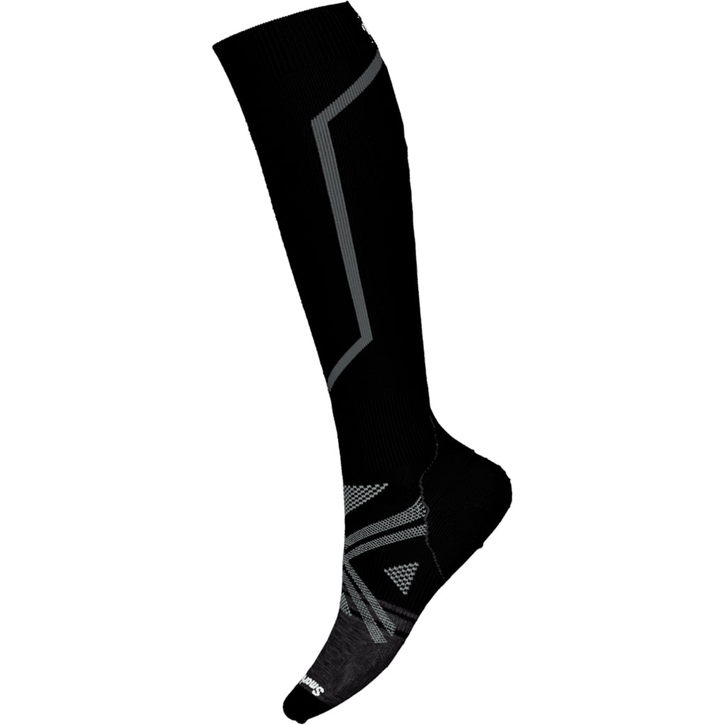 Ski Full Cushion OTC Sock-Black knee-high sock with gray pattern on a white background