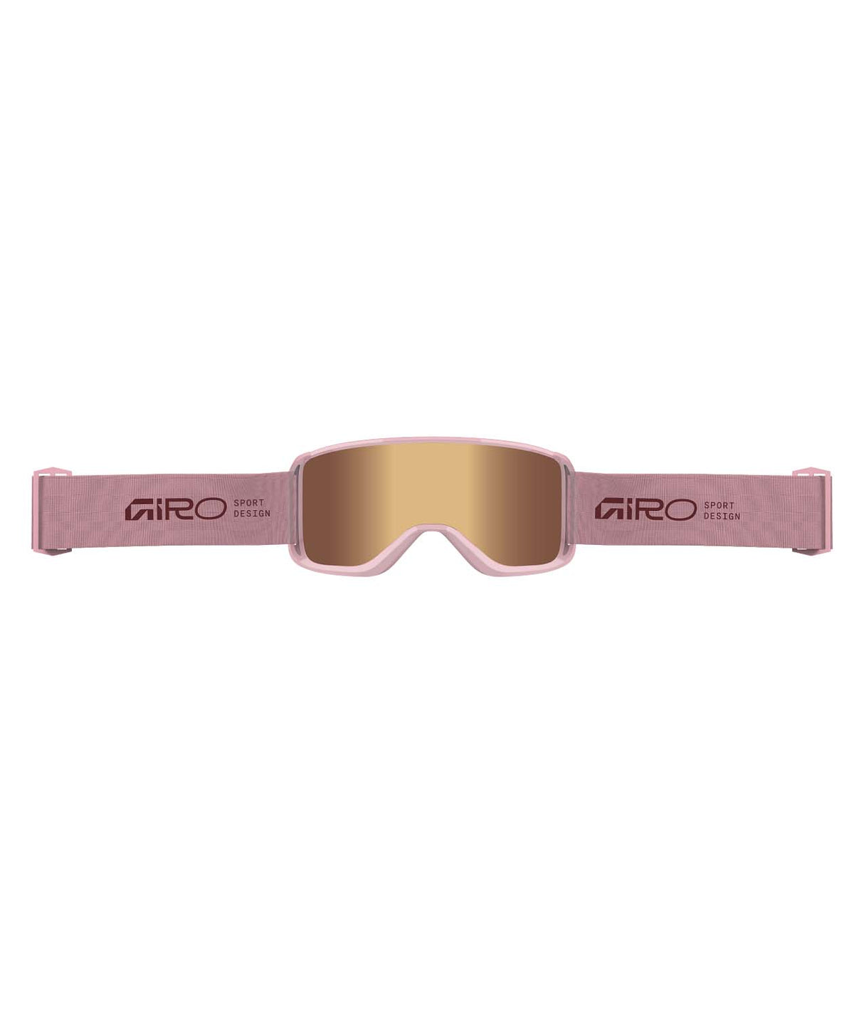 SagenGoggle-Giro ski goggles with pink frame and gold lenses on a white background