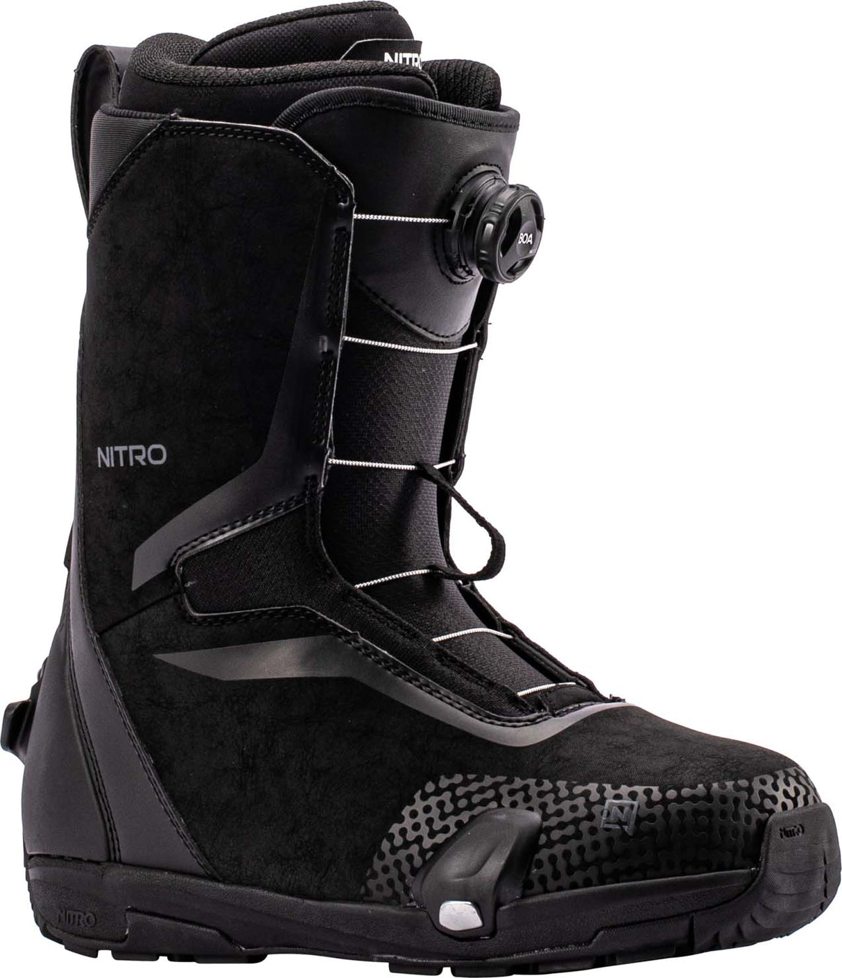 SentinelStep-OnBOA-Black snowboard boot with visible brand logo on a white background