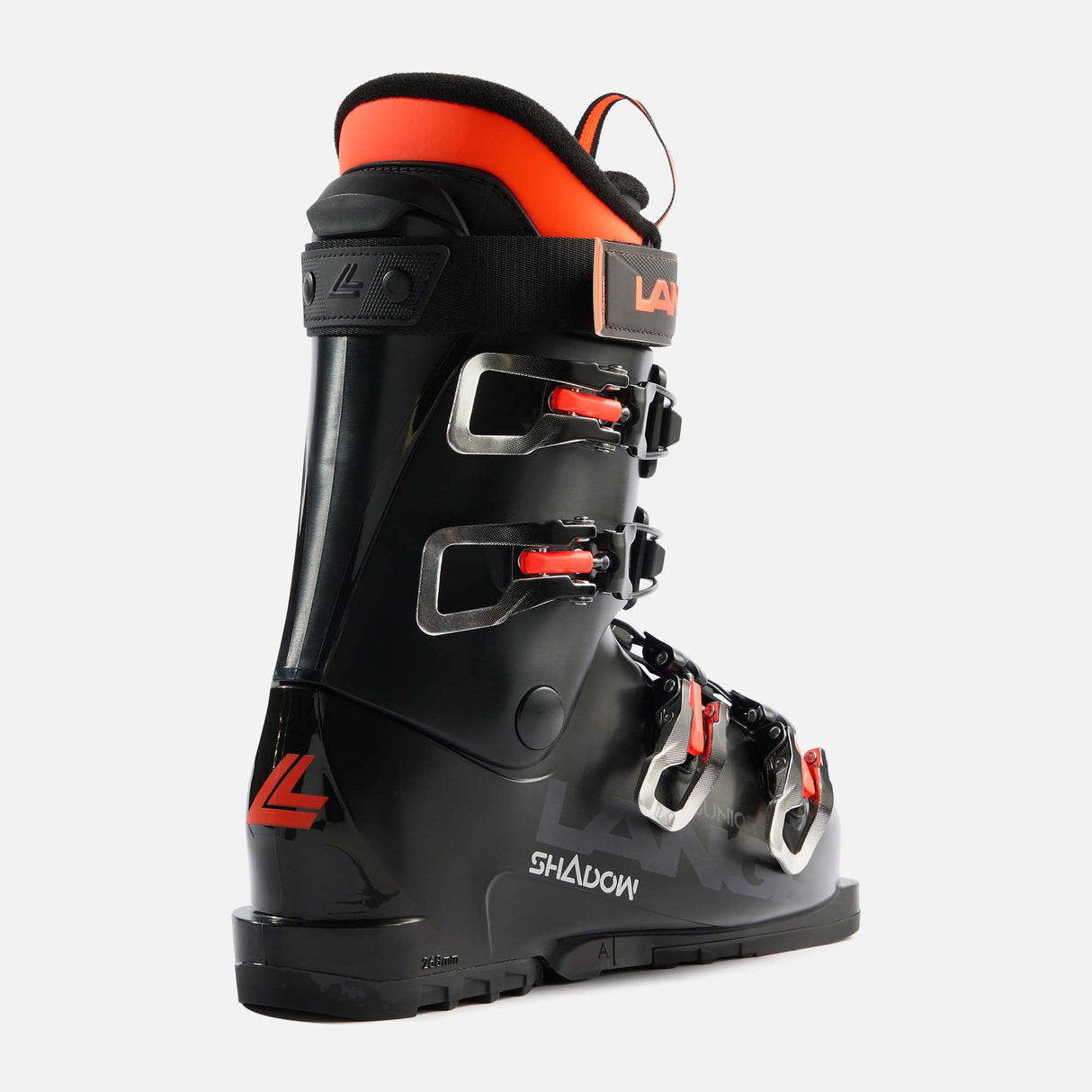 ShadowJ- Black and red ski boot on a white background