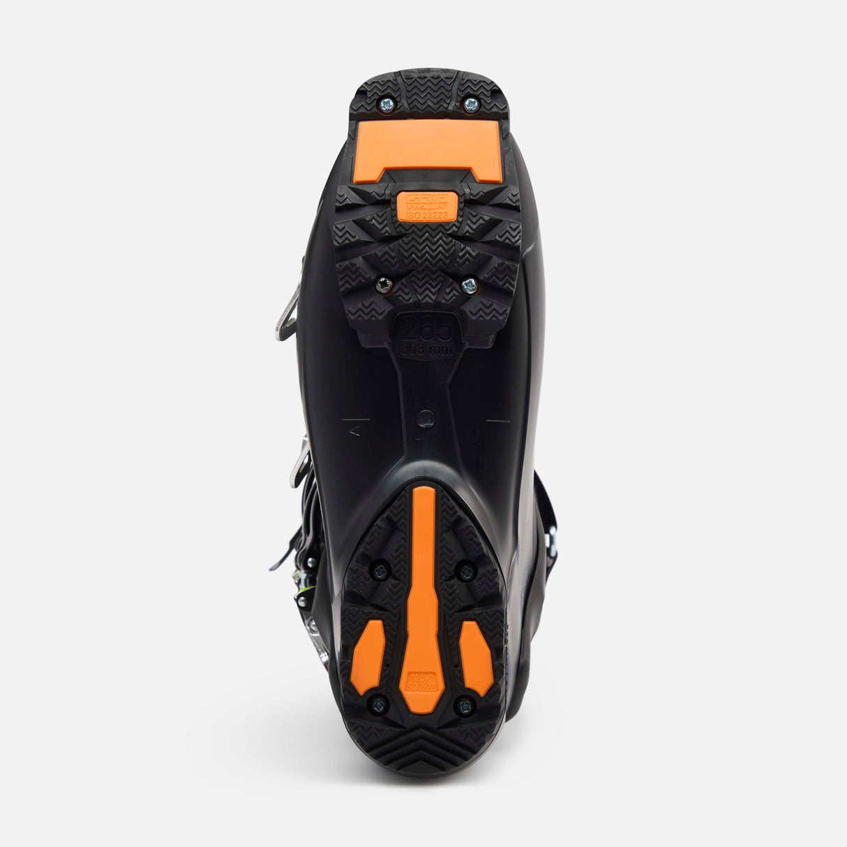 ShadowMV100- Black and green ski boot on a white background