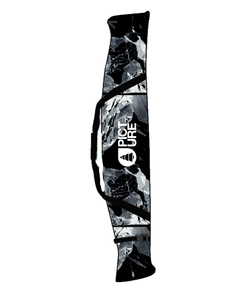 SkiBag- A long, narrow black and white camouflage carrying bag with black handles and a white 'Picture Organic' logo printed on the front, shown against a plain white background.