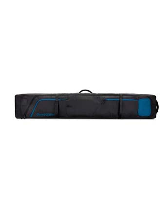 SkiShieldRoller- Black and blue ski bag on a white background