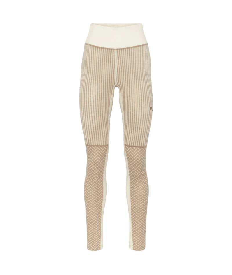 SmekkerHighWaistBaseLayerPant-Beige leggings with a white waistband on a white background
