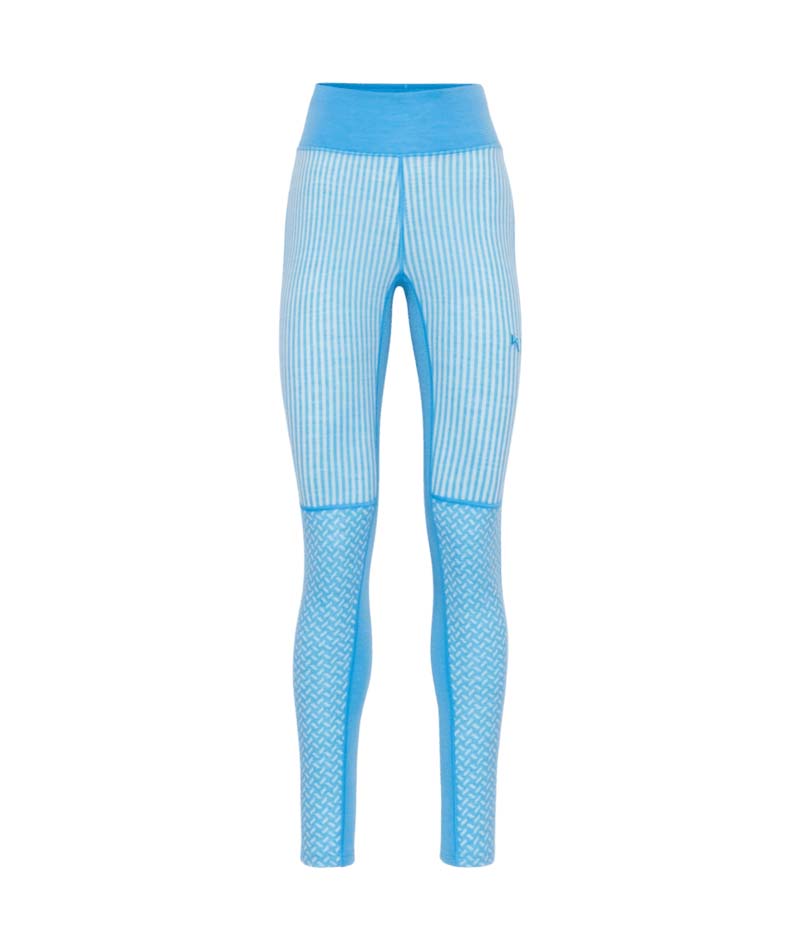 SmekkerHighWaistBaseLayerPant-Blue leggings with a checkered pattern on a white background