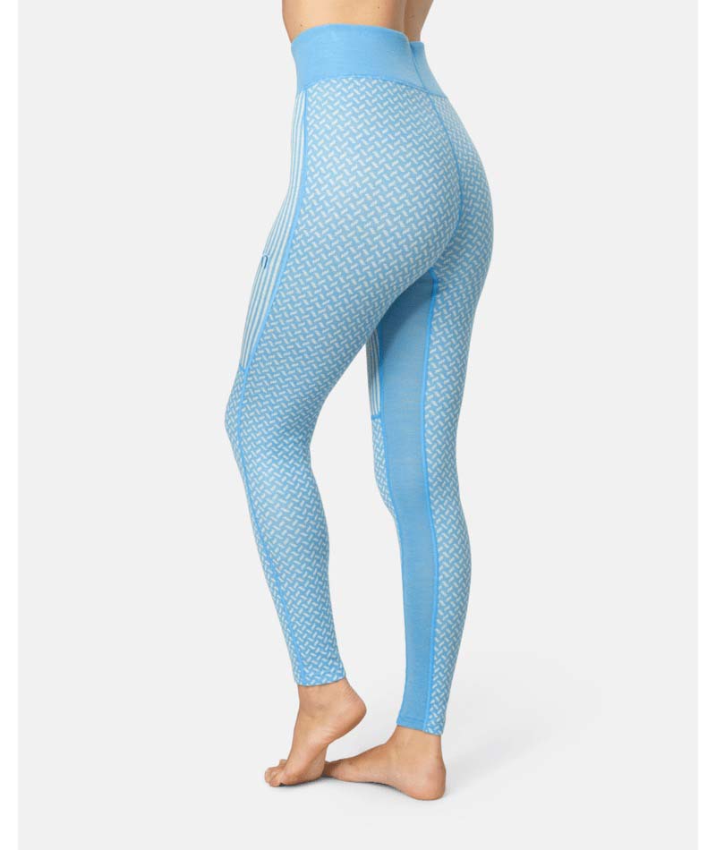 SmekkerHighWaistBaseLayerPant-Blue leggings with a checkered pattern on a white background