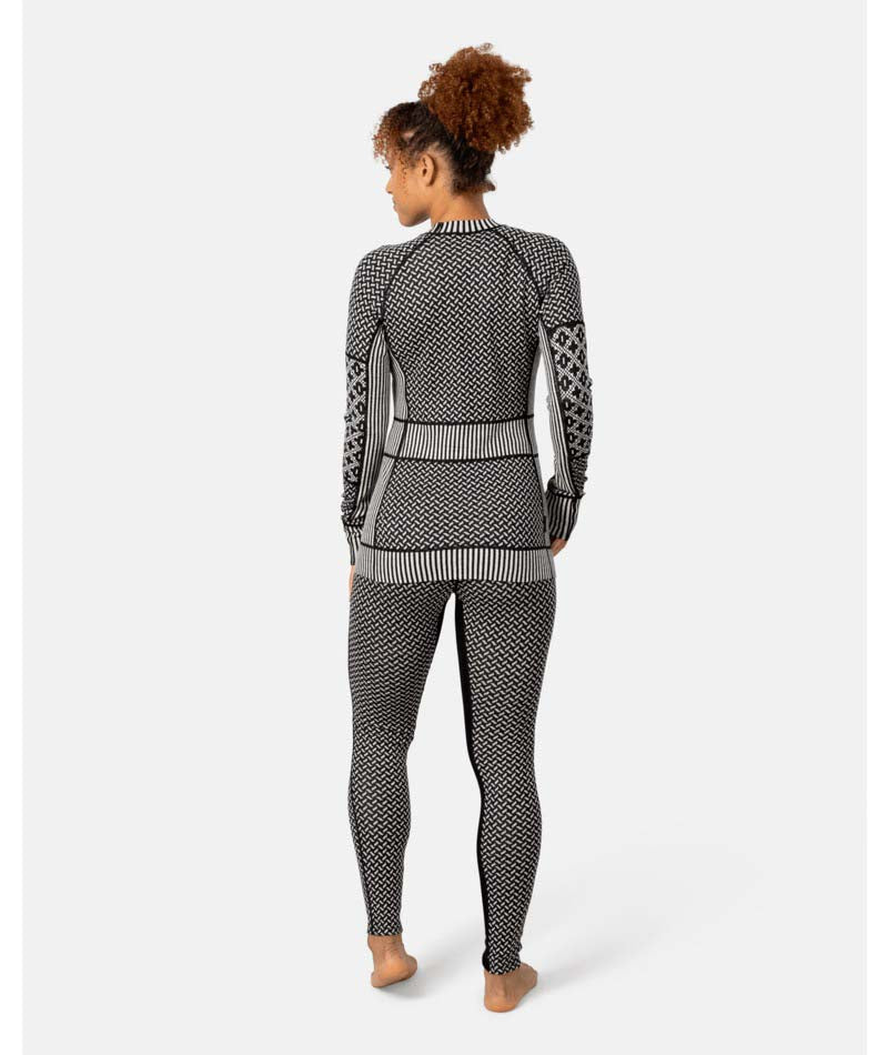 SmekkerLongSleeveBaseLayer-Black and white patterned sweater on a white background