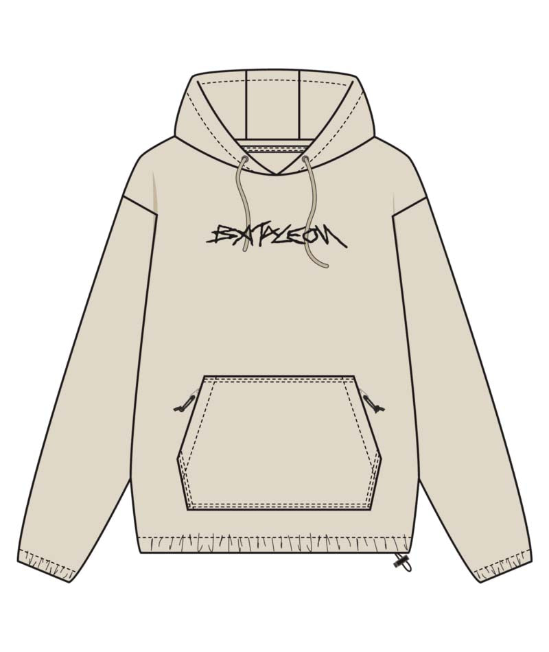 SnowproofHoodie-Beige hoodie with a brand logo on a white background