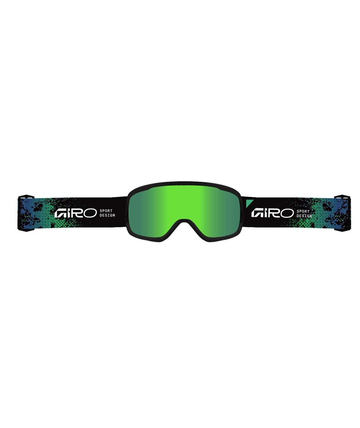 StompGoggle-Green ski goggles with black frame on a white background