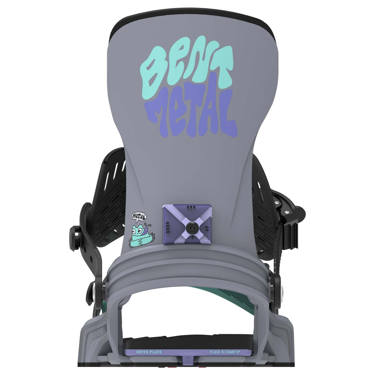 Stylist-Gray snowboard binding with 'Bent Metal' branding on a white background