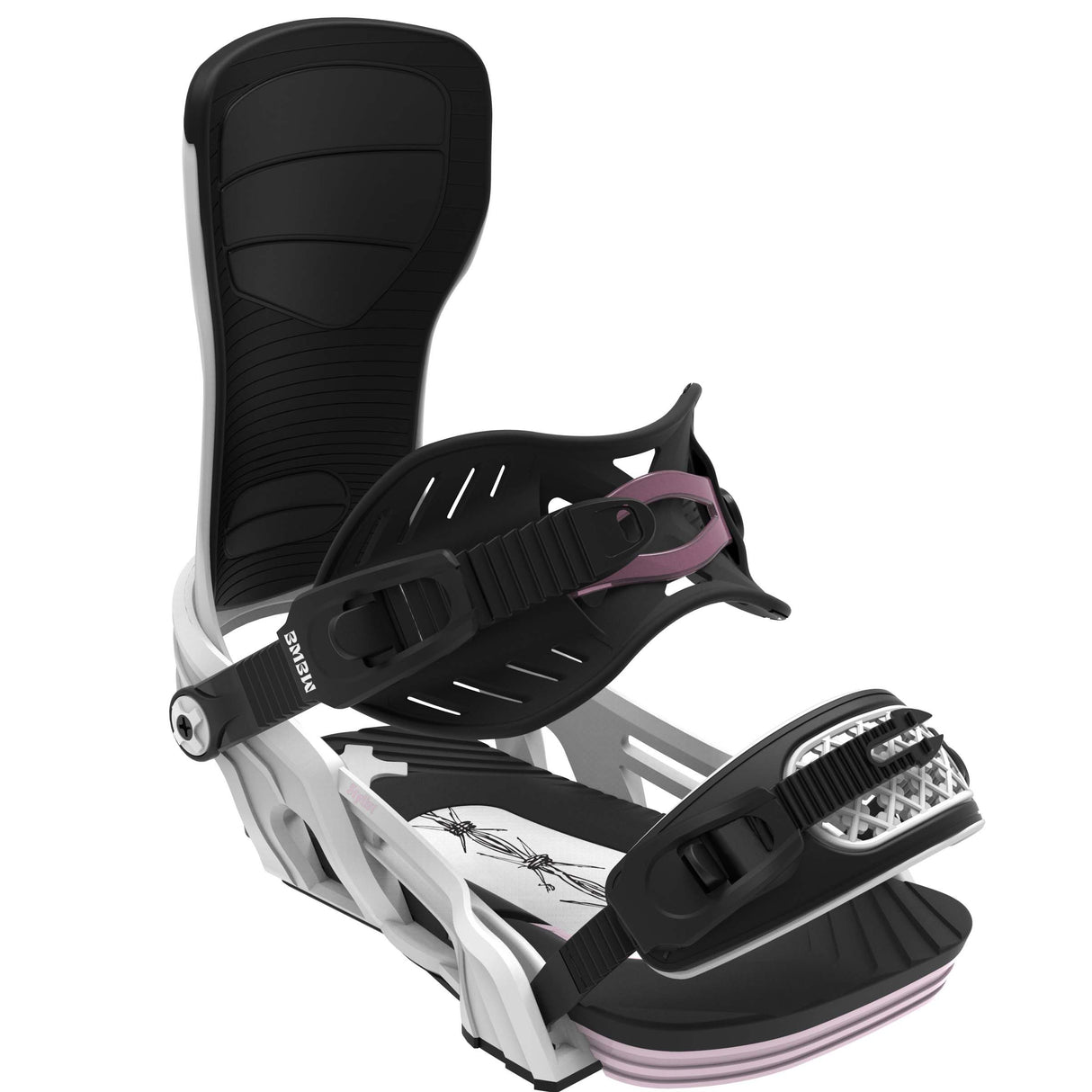 Stylist-Black and white snowboard binding on a white background