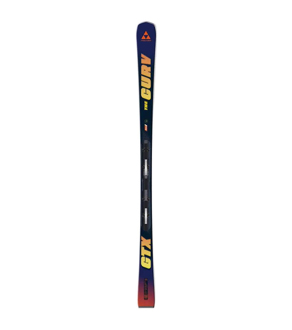THECURVGTX_VX13PR-A single ski shown vertically against a white background, with a white border around it. The ski has a dark blue to red gradient base with yellow and orange 'CURV GTX' branding and a small red triangular logo near the top.