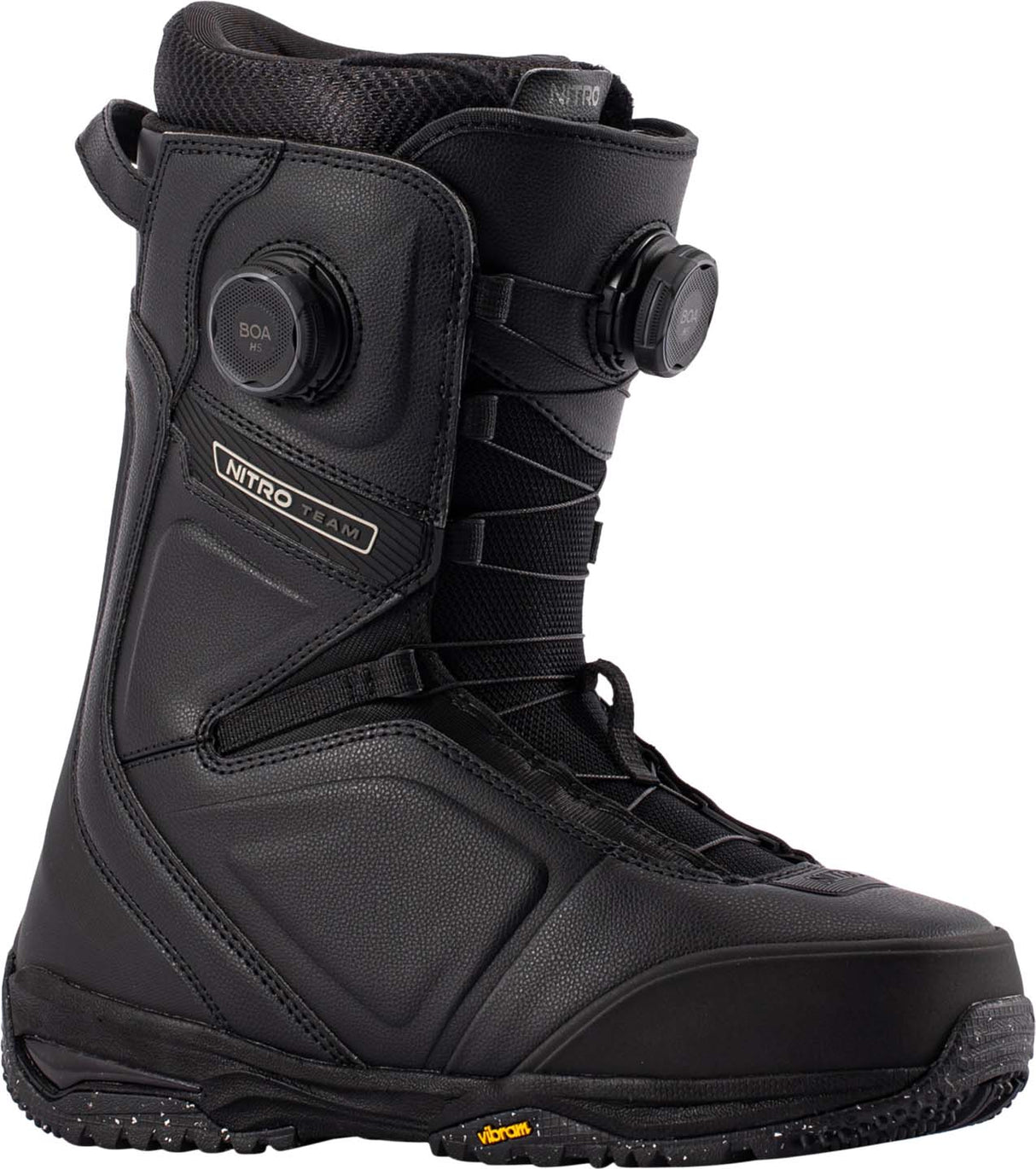 TeamBOA-Black snowboard boot with visible brand logo on a white background