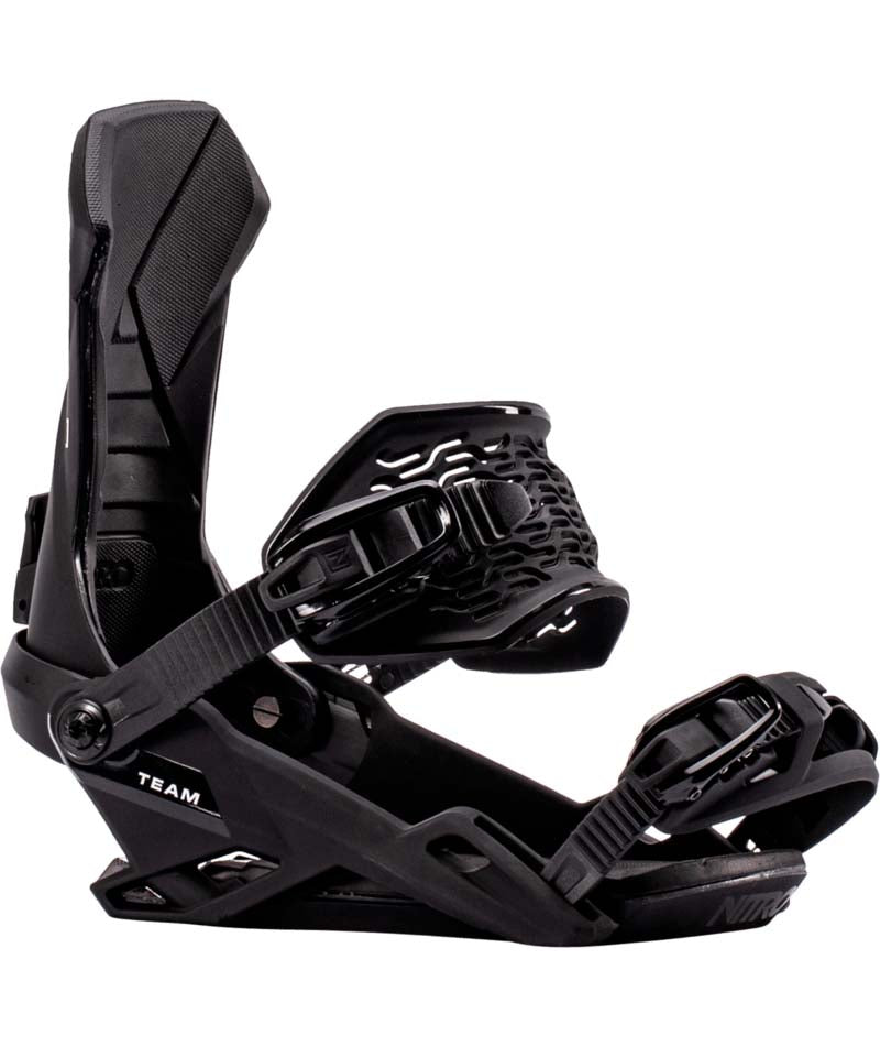 TeamBinding-Black snowboard bindings with Nitro branding on a white background