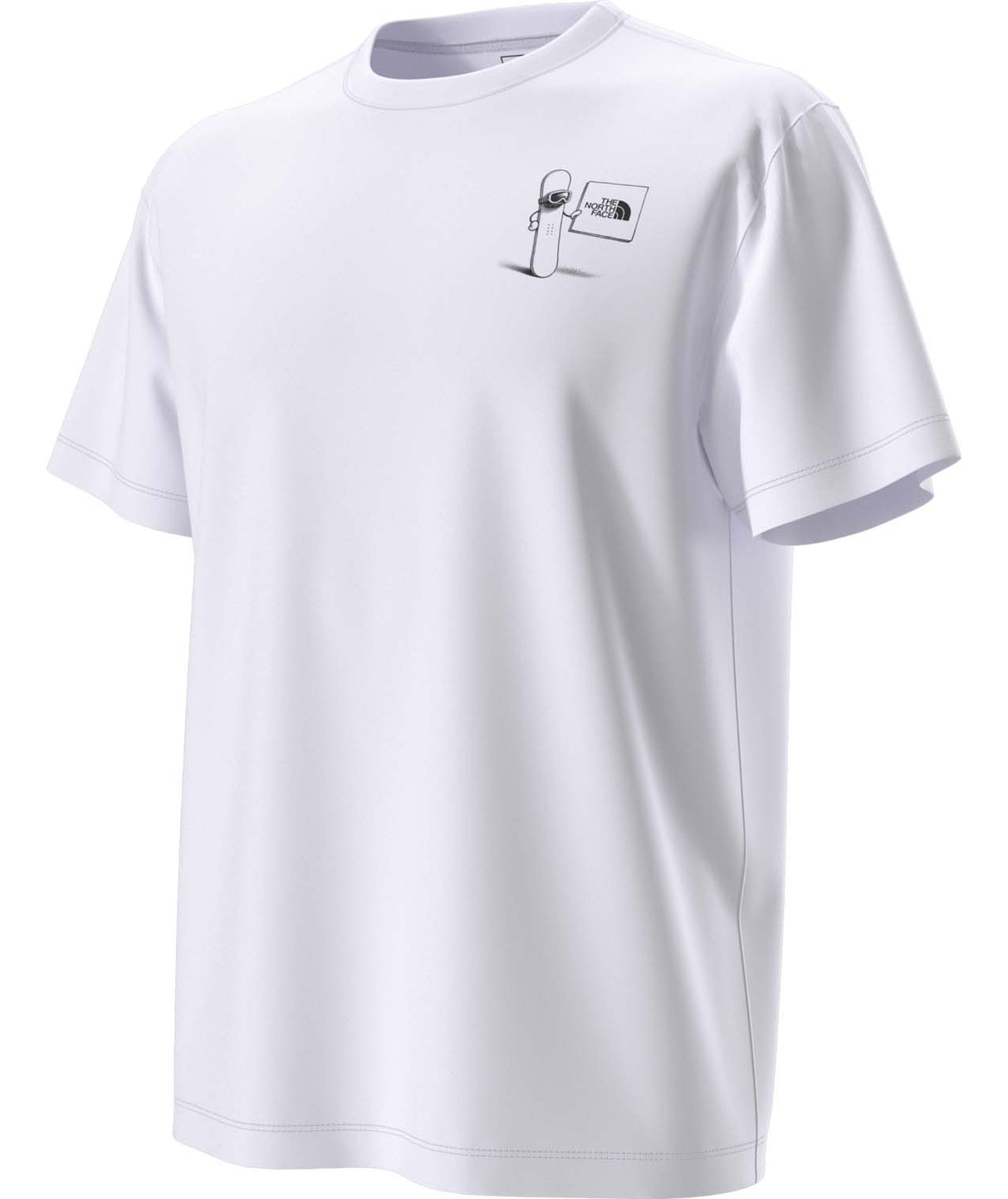 UnisexOppositesAttractRelaxedShort-SleeveTee- White T-shirt with 'The North Face' logo and snowboard on the right shoulder on a white background