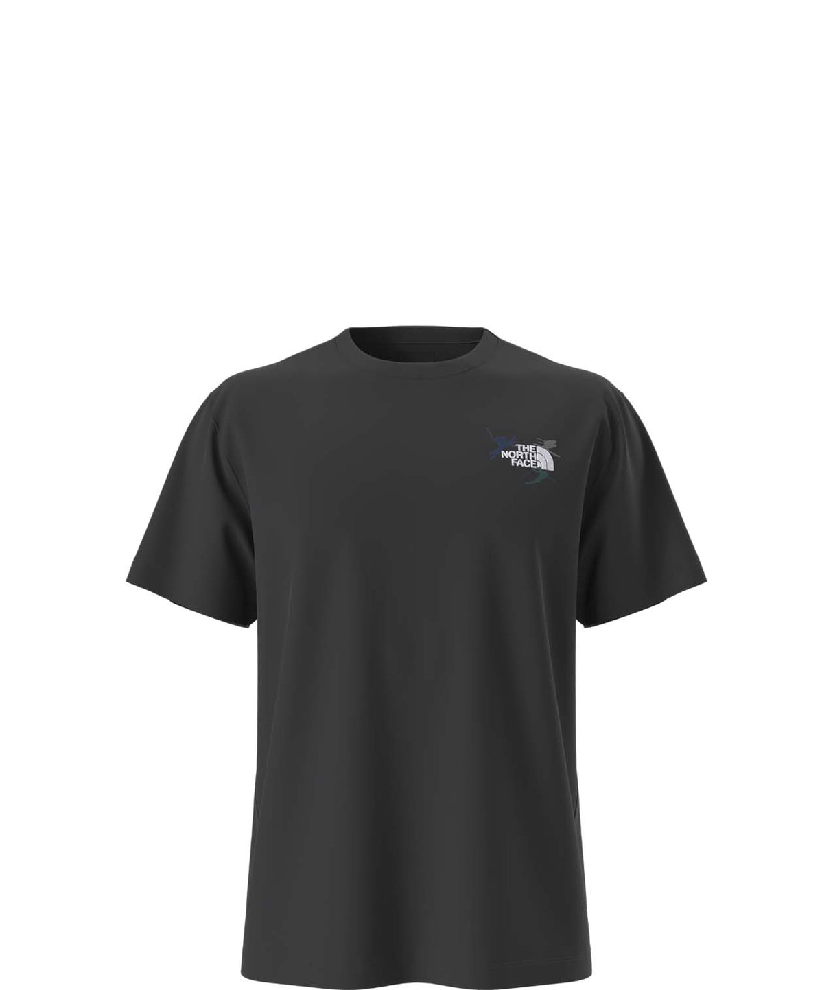 UnsiexOffPisteEmbroRelaxedShort- Black t-Shirt with 'The North Face' logo on the top right shoulder on a white background