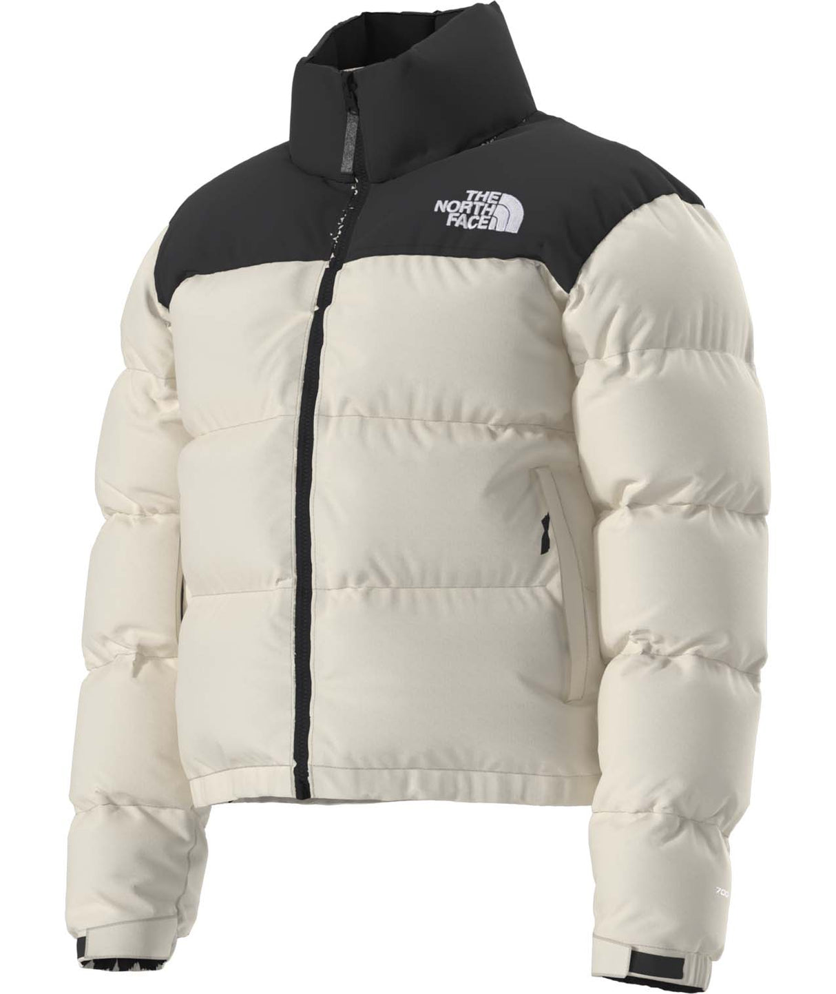 W1996RetroNuptseJacket-White puffer jacket with black accents on a white background