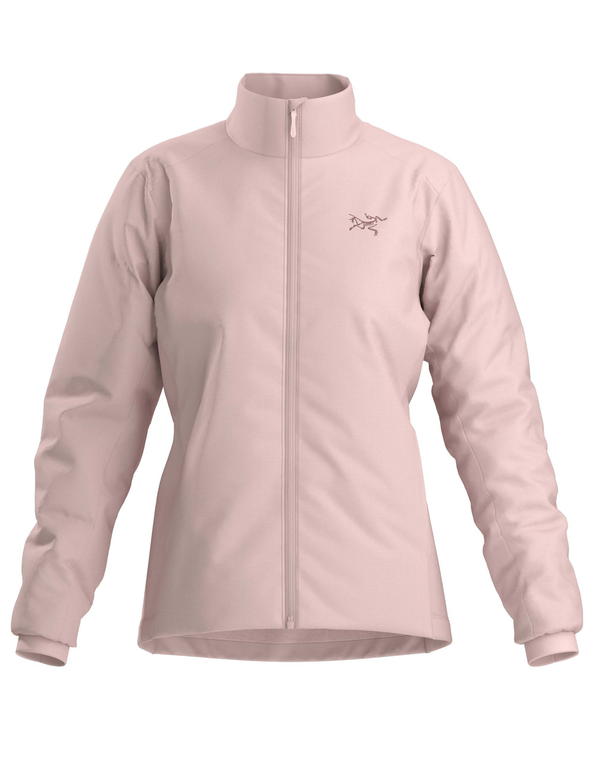 WAtomJacket-A light pink full-zip jacket with a stand-up collar and the Arc'teryx logo on the left chest, shown against a plain white background.