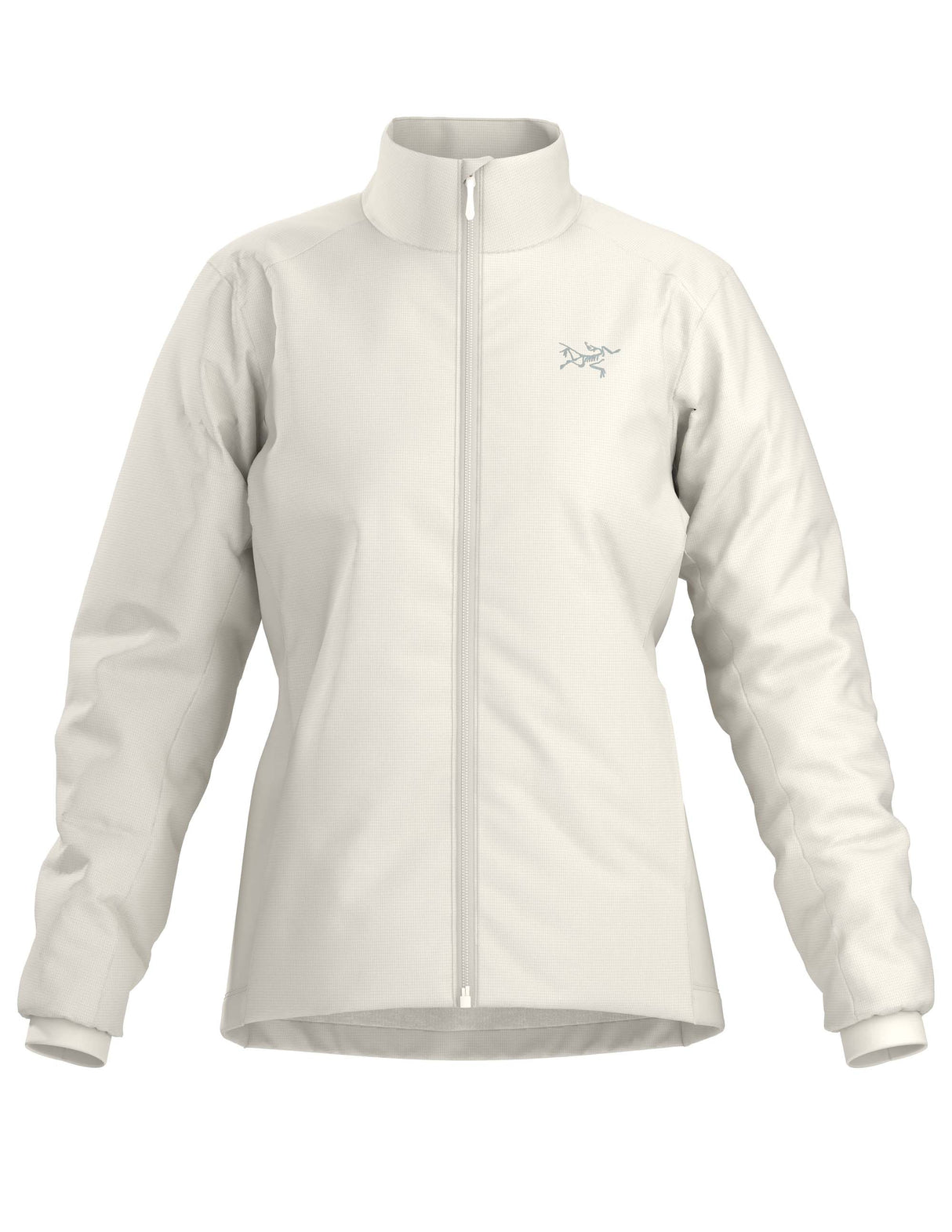 WAtomJacket-A light off-white Arc'teryx zip-up jacket with a stand-up collar, shown against a plain white background.