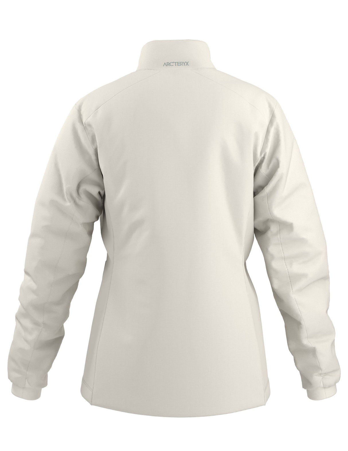 WAtomJacket-A light off-white Arc'teryx zip-up jacket with a stand-up collar, shown against a plain white background.