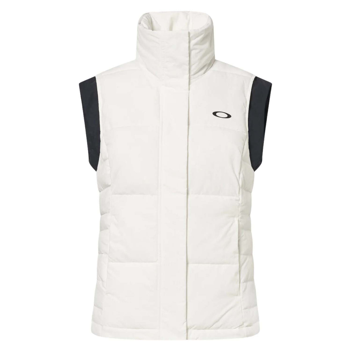 WAutumnRCVest-White puffer vest with black sleeves on a white background