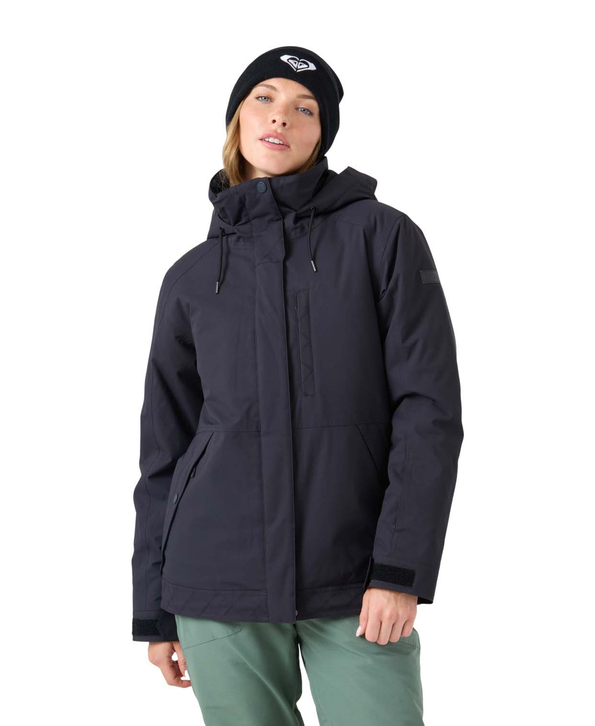 WBillieJacket- Woman wearing a black jacket on a white background