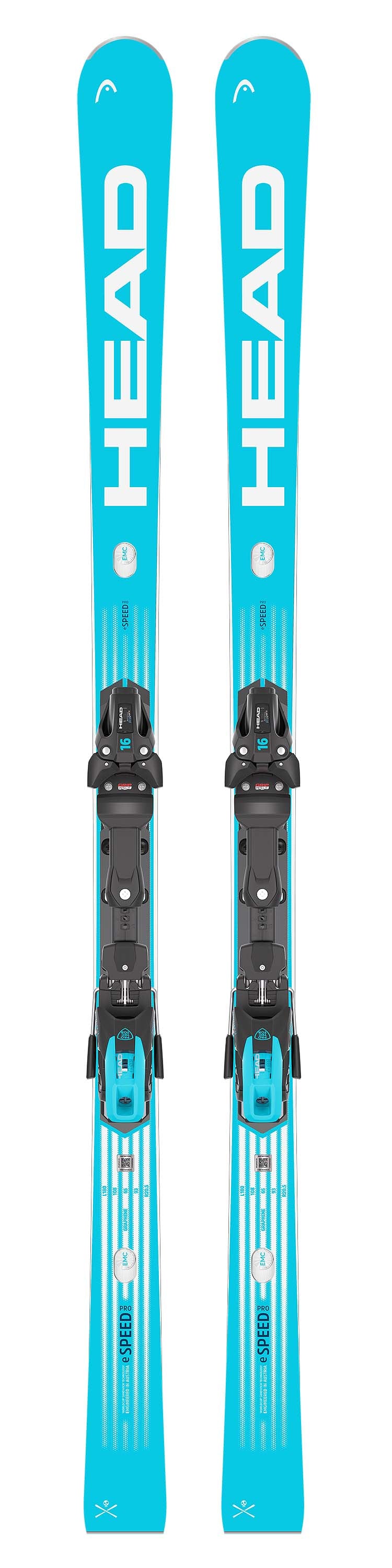 WCRebelse-SpeedPro- Blue Head skis with bindings on a white background