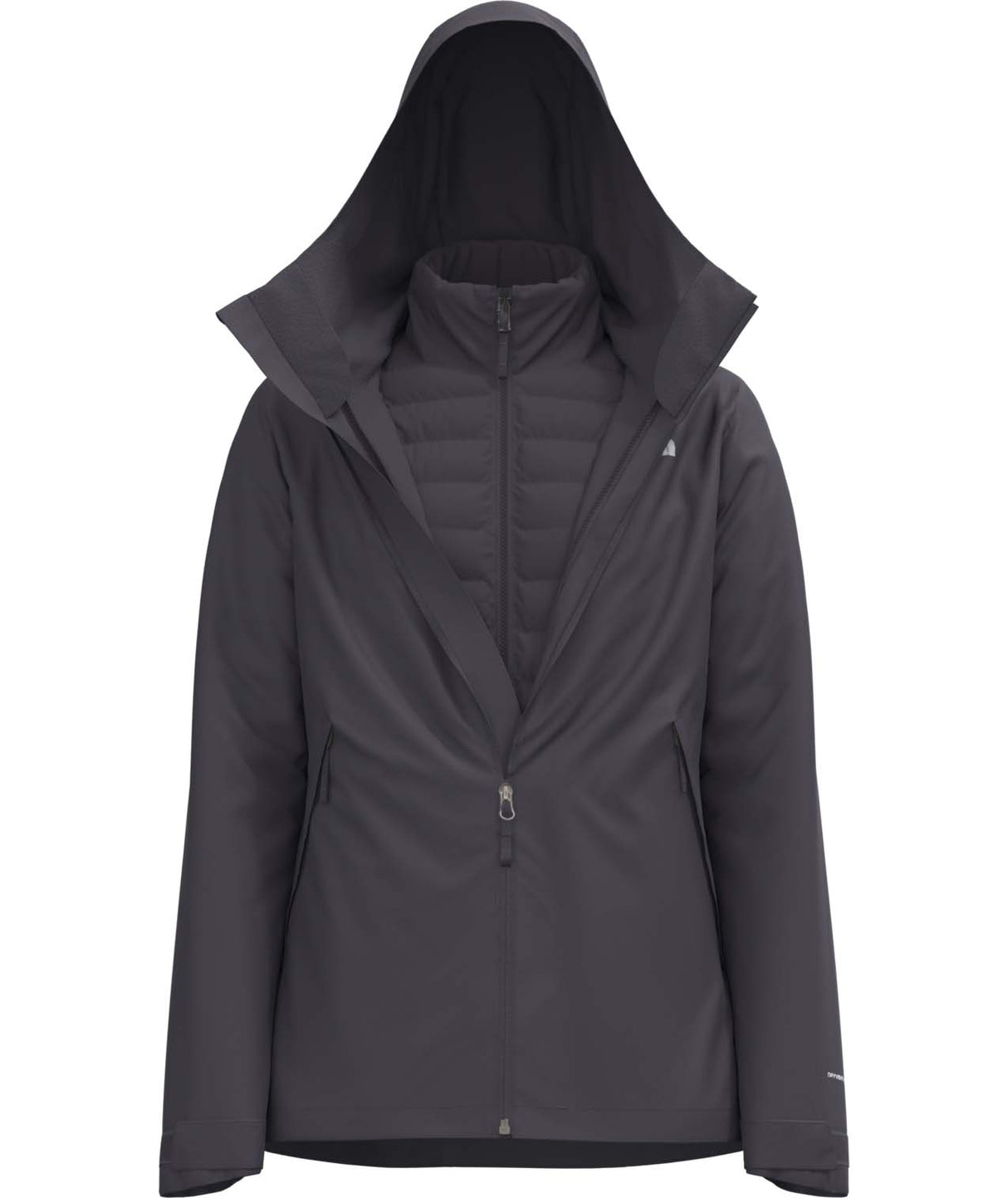 WCartoMonoTriclimateHoodedJacket- Dark Grey Jacket with hood and inner jacket on a white background