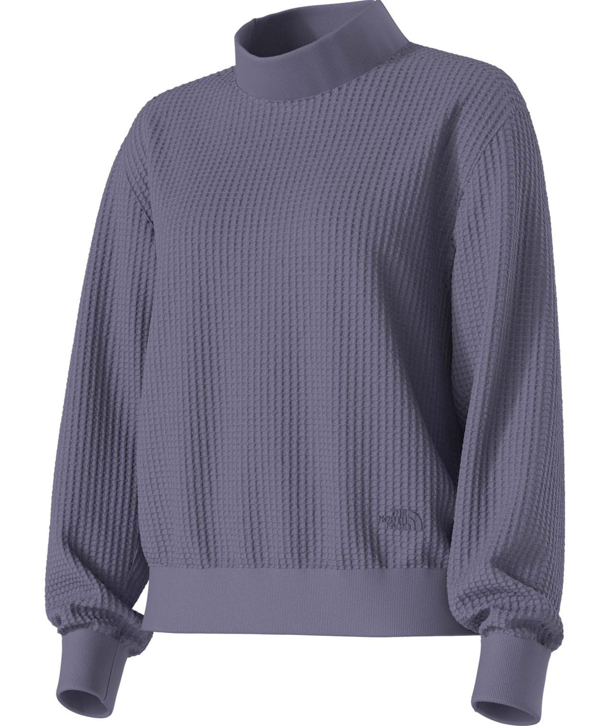 WChabot2.0MockNeck- Purple ribbed mock-neck sweater on a white background
